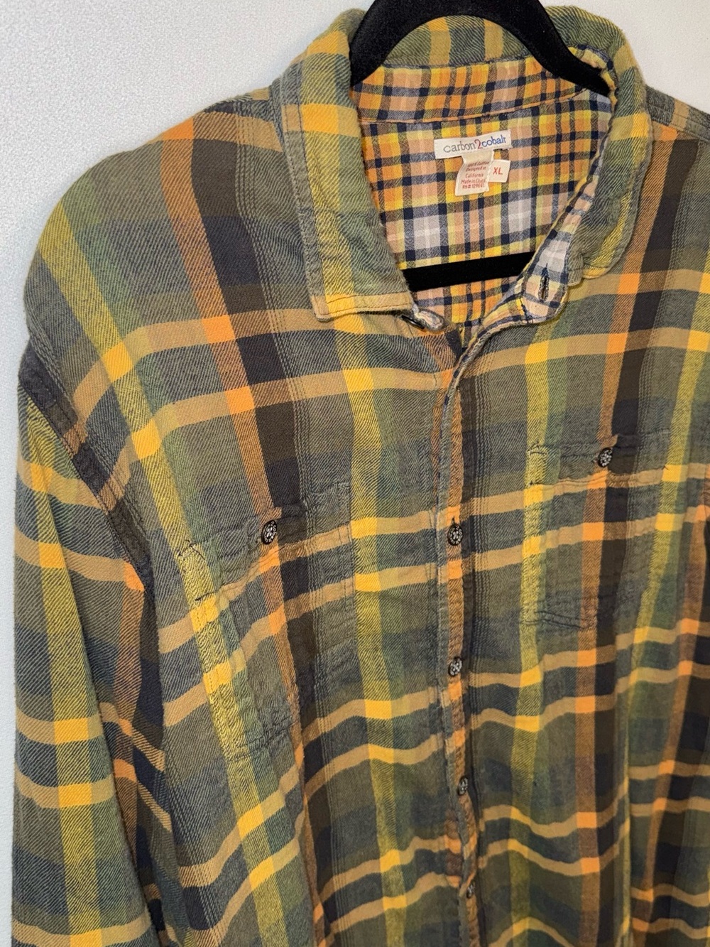 Carbon2Cobalt Men’s Plaid Flannel LS Button Up Shirt Size XL Green Yellow - Picture 2 of 9